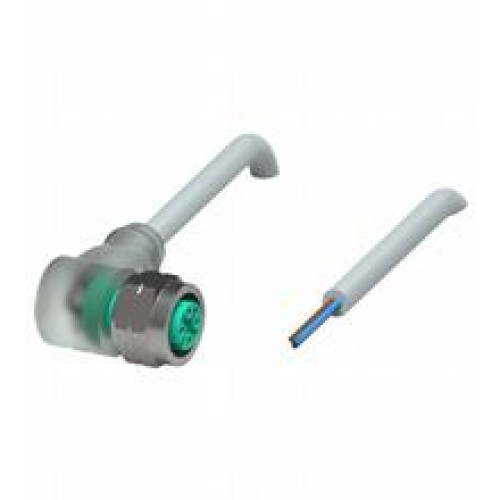 Female cordset single-ended M12 angled stainless steel 1.4404, A-coded, LED 3-pin, PUR cable grey, Length: 2 m