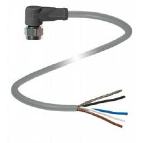 Female cordset single-ended M12 angled stainless steel 1.4404, A-coded, 4-pin, PUR cable grey, shielded, Length: 25 m