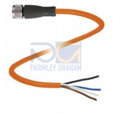 Female cordset single-ended M12 straight A-coded, 4-pin, POC cable welding-bead resistant orange, suitable for robotic applications, torsion resistant, oil resistant, molecularly cross-linked, Leng..