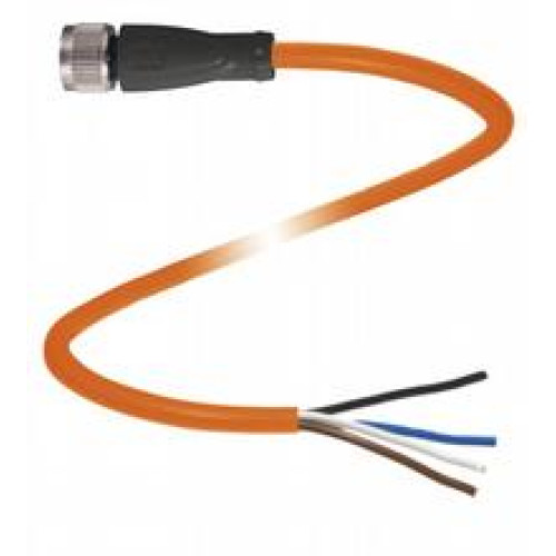 Female cordset single-ended M12 straight A-coded, 4-pin, POC cable welding-bead resistant orange, suitable for robotic applications, torsion resistant, oil resistant, molecularly cross-linked, Leng..