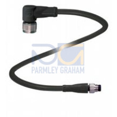 Cordset M12 socket angled to M8 plug straight A-coded, 3-pin, PUR cable black, UL approved, drag chain suitable, torsion resistant, Length: 1 m