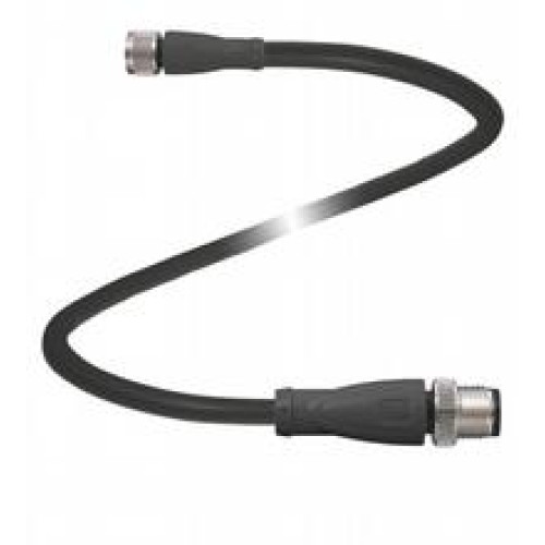 Cordset M8 socket straight to M12 plug straight A-coded, 3-pin, PUR cable black, UL approved, drag chain suitable, torsion resistant, Length: 2 m