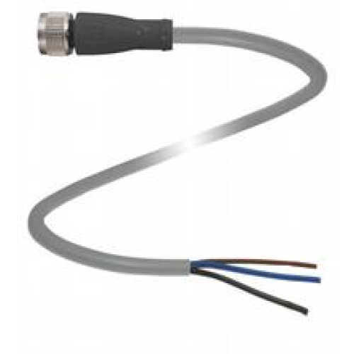 Female cordset single-ended M12 straight A-coded, 3-pin, PUR cable grey, Length: 15 m