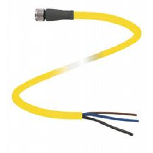 Female cordset single-ended M8 straight A-coded, 3-pin, PVC cable yellow, UL approved, Length: 2 m