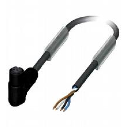 Female cordset single-ended M8 snap-lock angled A-coded, 4-pin, PUR cable grey, Length: 5 m