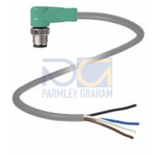 Male cordset single-ended M12 angled A-coded, 4-pin, PUR cable grey, Length: 1 m