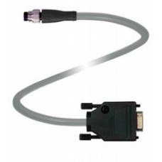 Adapter cable M8 plug straight A-coded 3-pin to Sub-D-plug straight 9-pin, PUR cable grey, shielded, for PC connection with null modem cable, Length: 0.15 m