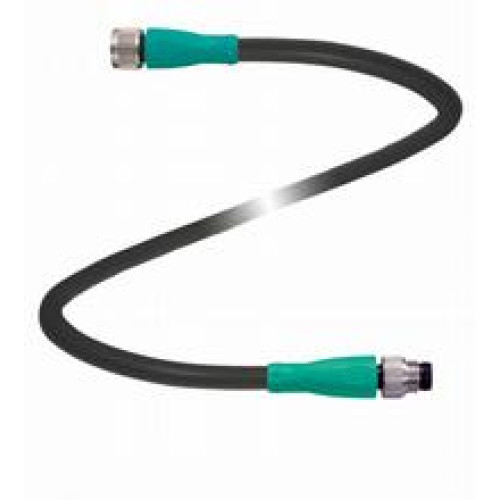 Cordset M8 socket straight A-coded 4-pin to M8 plug straight A-coded 3-pin, PUR cable black, UL approved, drag chain suitable, torsion resistant, Length: 2 m