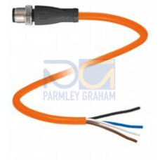 Male cordset single-ended M12 straight A-coded, 4-pin, POC cable welding-bead resistant orange, suitable for robotic applications, torsion resistant, oil resistant, molecularly cross-linked, Length..