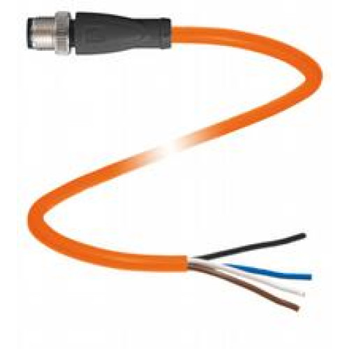 Male cordset single-ended M12 straight A-coded, 4-pin, POC cable welding-bead resistant orange, suitable for robotic applications, torsion resistant, oil resistant, molecularly cross-linked, Length..
