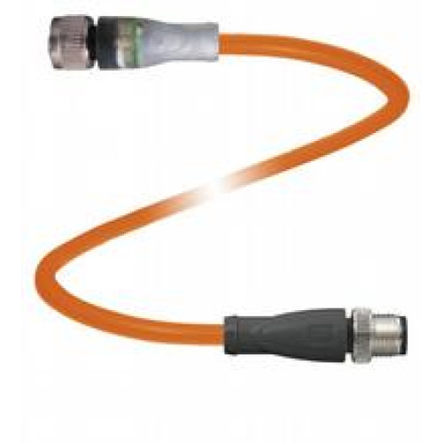 Cordset M12 socket straight A-coded LED 4-pin to M12 plug straight A-coded 4-pin, POC cable welding-bead resistant orange, suitable for robotic applications, torsion resistant, oil resistant, molec..