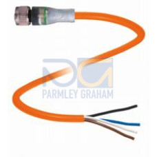 Female cordset single-ended M12 straight A-coded, LED 4-pin, POC cable welding-bead resistant orange, suitable for robotic applications, torsion resistant, oil resistant, molecularly cross-linked, ..