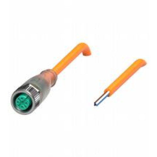 Female cordset single-ended M12 straight A-coded, LED 4-pin, POC cable welding-bead resistant orange, suitable for robotic applications, torsion resistant, oil resistant, molecularly cross-linked, ..