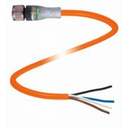 Female cordset single-ended M12 straight A-coded, LED 4-pin, POC cable welding-bead resistant orange, suitable for robotic applications, torsion resistant, oil resistant, molecularly cross-linked, ..