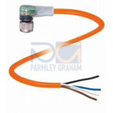 Female cordset single-ended M12 angled A-coded, LED 4-pin, POC cable welding-bead resistant orange, suitable for robotic applications, torsion resistant, oil resistant, molecularly cross-linked, Le..