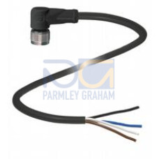 Female cordset single-ended M12 angled A-coded, 4-pin, PUR cable black, UL approved, drag chain suitable, torsion resistant, Length: 25 m