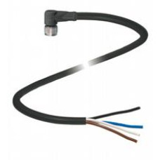 Female cordset single-ended M8 angled A-coded, 4-pin, PUR cable black, UL approved, drag chain suitable, torsion resistant, Length: 2 m