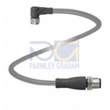 Cordset M8 socket angled to M12 plug straight A-coded, 4-pin, PUR cable grey, Length: 10 m