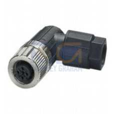Female connector M12 angled A-coded 4-pin, for cable diameter 4 - 8 mm, field-attachable, cage spring connection