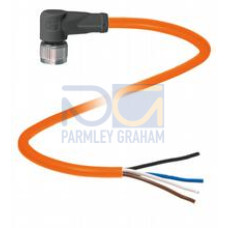 Female cordset single-ended M12 angled A-coded, 4-pin, POC cable welding-bead resistant orange, suitable for robotic applications, torsion resistant, oil resistant, molecularly cross-linked, Length..