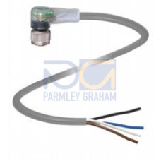 Female cordset single-ended M12 angled A-coded, LED 4-pin, PUR cable grey, Length: 3 m
