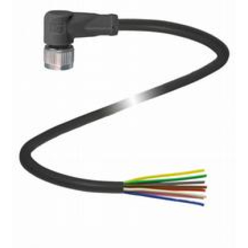 Female cordset single-ended M12 angled A-coded, 8-pin, PUR cable black, UL approved, Length: 50 m