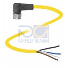 Female cordset single-ended M12 angled A-coded, 3-pin, PVC cable yellow, UL approved, Length: 2 m