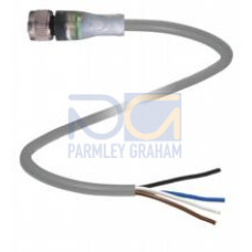 Female cordset single-ended M12 straight A-coded, LED 4-pin bridged, PUR cable 3-core grey, Length: 10 m