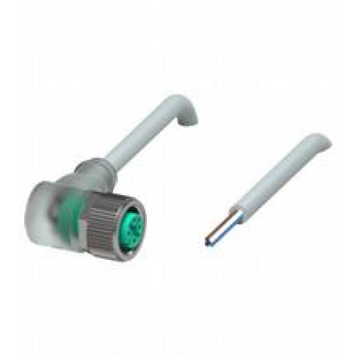 Female cordset single-ended M12 angled A-coded, LED 4-pin, PUR cable grey, Length: 30 m