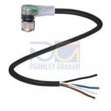 Female cordset single-ended M12 angled A-coded, LED 4-pin, PUR cable black, UL approved, drag chain suitable, torsion resistant, Length: 3 m