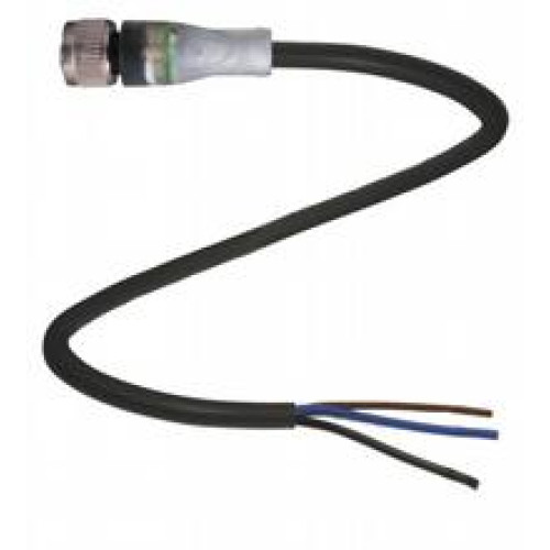 Female cordset single-ended M12 straight A-coded, LED 3-pin, PUR cable black, UL approved, drag chain suitable, torsion resistant, Length: 2 m