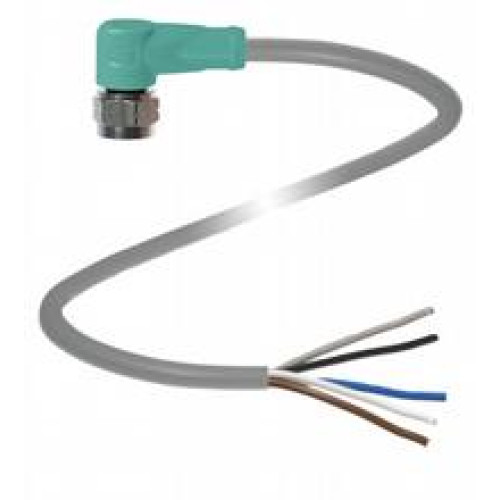 Female cordset single-ended M12 angled stainless steel 1.4404, A-coded, 4-pin, PVC cable grey, Length: 5 m