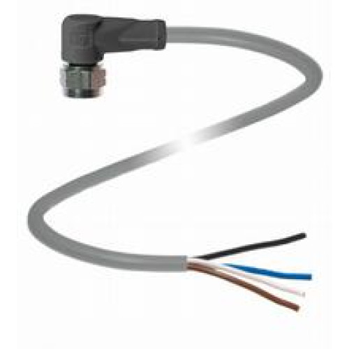 Female cordset single-ended M12 angled stainless steel 1.4404, A-coded, 4-pin, PVC cable grey, Length: 2 m
