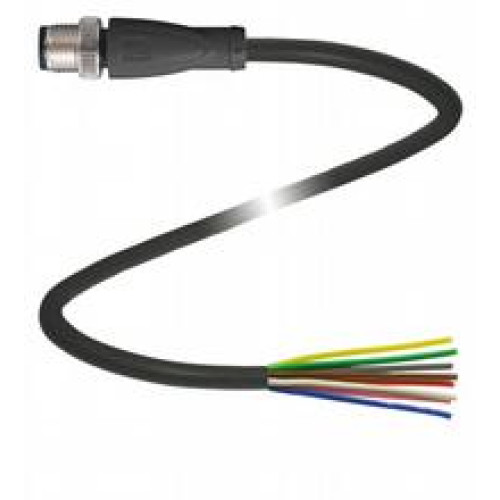 Male cordset single-ended M12 straight A-coded, 8-pin, PUR cable black, UL approved, Length: 5 m
