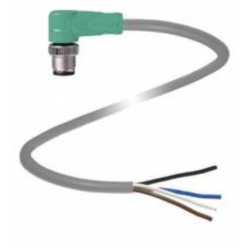 Male cordset single-ended M12 angled A-coded, 5-pin, PUR cable grey, Length: 2 m
