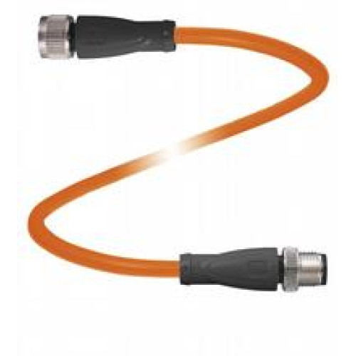 Cordset M12 socket straight to M12 plug straight A-coded, 4-pin, PUR cable weld spatter resistant orange, UL approved, drag chain suitable, torsion resistant, Length: 1 m
