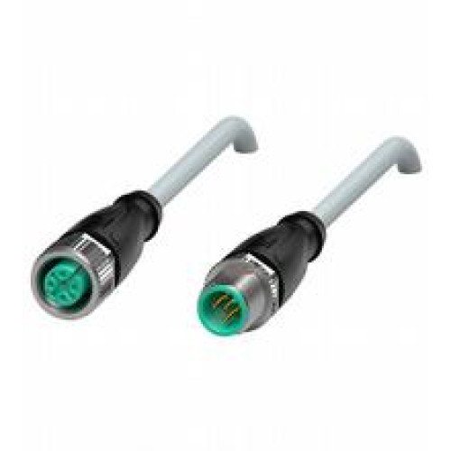 Cordset M12 socket straight to M12 plug straight A-coded, 5-pin, PVC cable grey, Length: 15 m