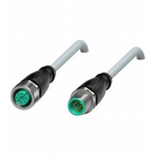 Cordset M12 socket straight to M12 plug straight A-coded, 3-pin, PUR cable grey, Length: 4 m