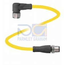 Cordset M12 socket angled to M12 plug straight A-coded, 4-pin, PVC cable yellow, UL approved, Length: 0.3 m