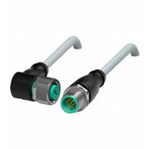 Cordset M12 socket angled to M12 plug straight A-coded, 5-pin, PVC cable grey, Length: 20 m