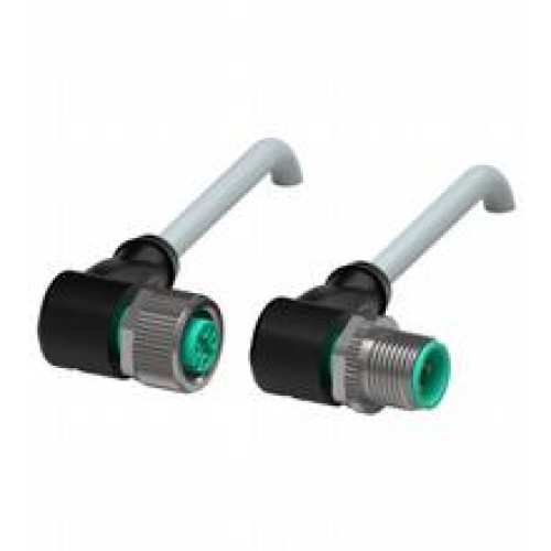 Cordset M12 socket angled to M12 plug angled A-coded, 4-pin, PUR cable grey, Length: 3 m