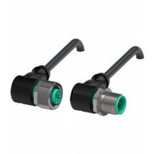 Cordset M12 socket angled to M12 plug angled A-coded, 4-pin, PVC cable black, UL approved, Length: 5 m