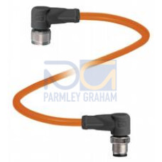 Cordset M12 socket angled to M12 plug angled A-coded, 4-pin, POC cable welding-bead resistant orange, suitable for robotic applications, torsion resistant, oil resistant, molecularly cross-linked, ..