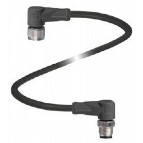 Cordset M12 socket angled to M12 plug angled A-coded, 8-pin, PUR cable black, UL approved, Length: 5 m
