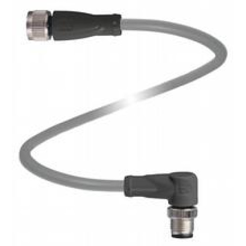 Cordset M12 socket straight to M12 plug angled A-coded, 3-pin, PUR cable grey, Length: 3 m