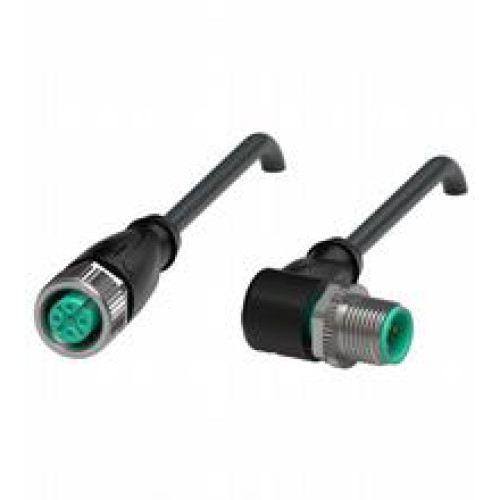 Cordset M12 socket straight to M12 plug angled A-coded, 4-pin, PUR cable weld spatter resistant black, UL approved, drag chain suitable, torsion resistant, Length: 5 m