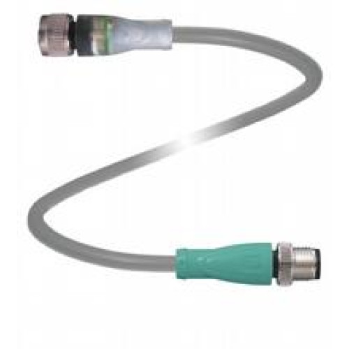 Cordset M12 socket straight A-coded LED 4-pin to M12 plug straight A-coded 4-pin, PUR cable black, UL approved, drag chain suitable, torsion resistant, Length: 2 m