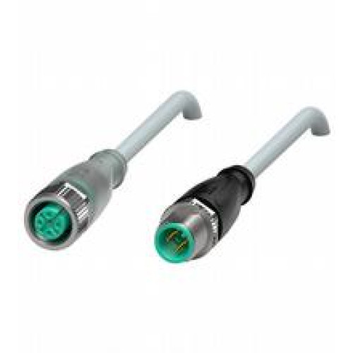 Cordset M12 socket straight A-coded LED 4-pin to M12 plug straight A-coded 4-pin, PUR cable grey, Length: 10 m