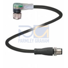 Cordset M12 socket angled A-coded LED 3-pin to M12 plug straight A-coded 3-pin, PUR cable black, UL approved, drag chain suitable, torsion resistant, Length: 5 m