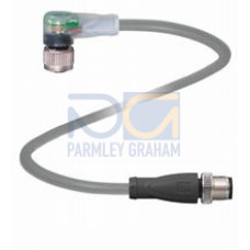 Cordset M12 socket angled A-coded LED 3-pin to M12 plug straight A-coded 3-pin, PUR cable grey, Length: 20 m